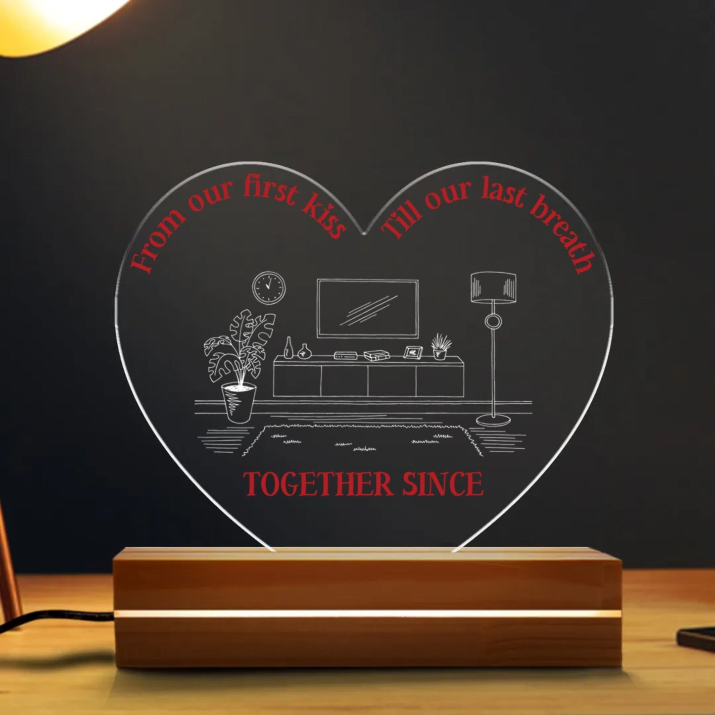 From Our First Kiss Till Our Last Breath, Together Since -  Heart Night Light 2 - Anniversary Gift For Couple - Gift For Him, Gift For Her