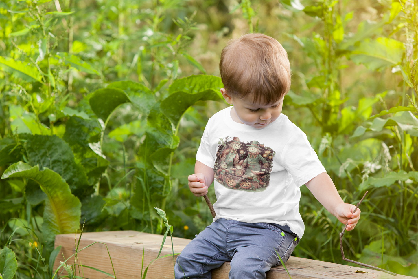 Scarecrow Family Flower Garden Classic Unisex T-Shirt Gildan for Kids